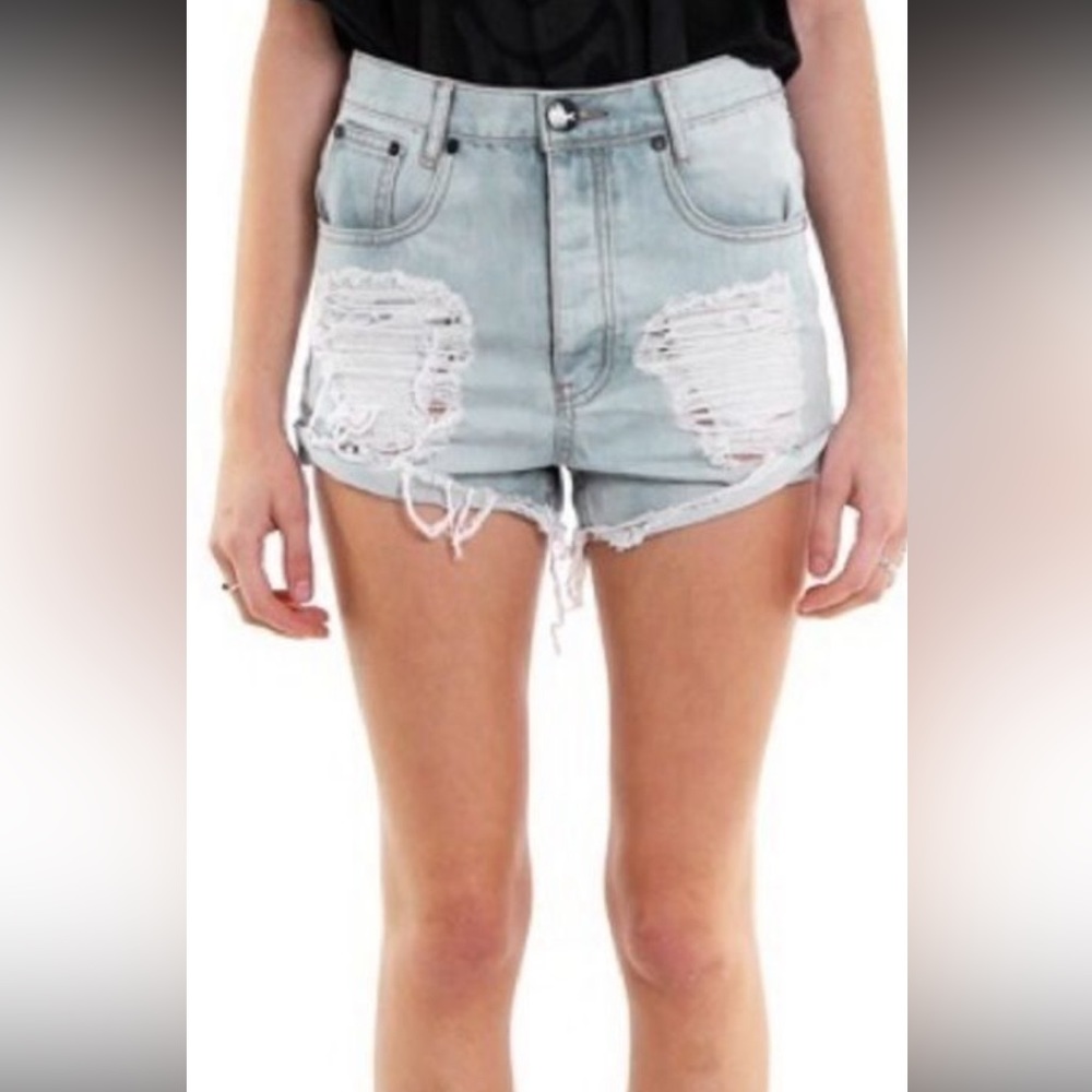 ONE TEASPOON High Waisted Beauty Outlaws Distressed Denim Jean Shorts Blue 28